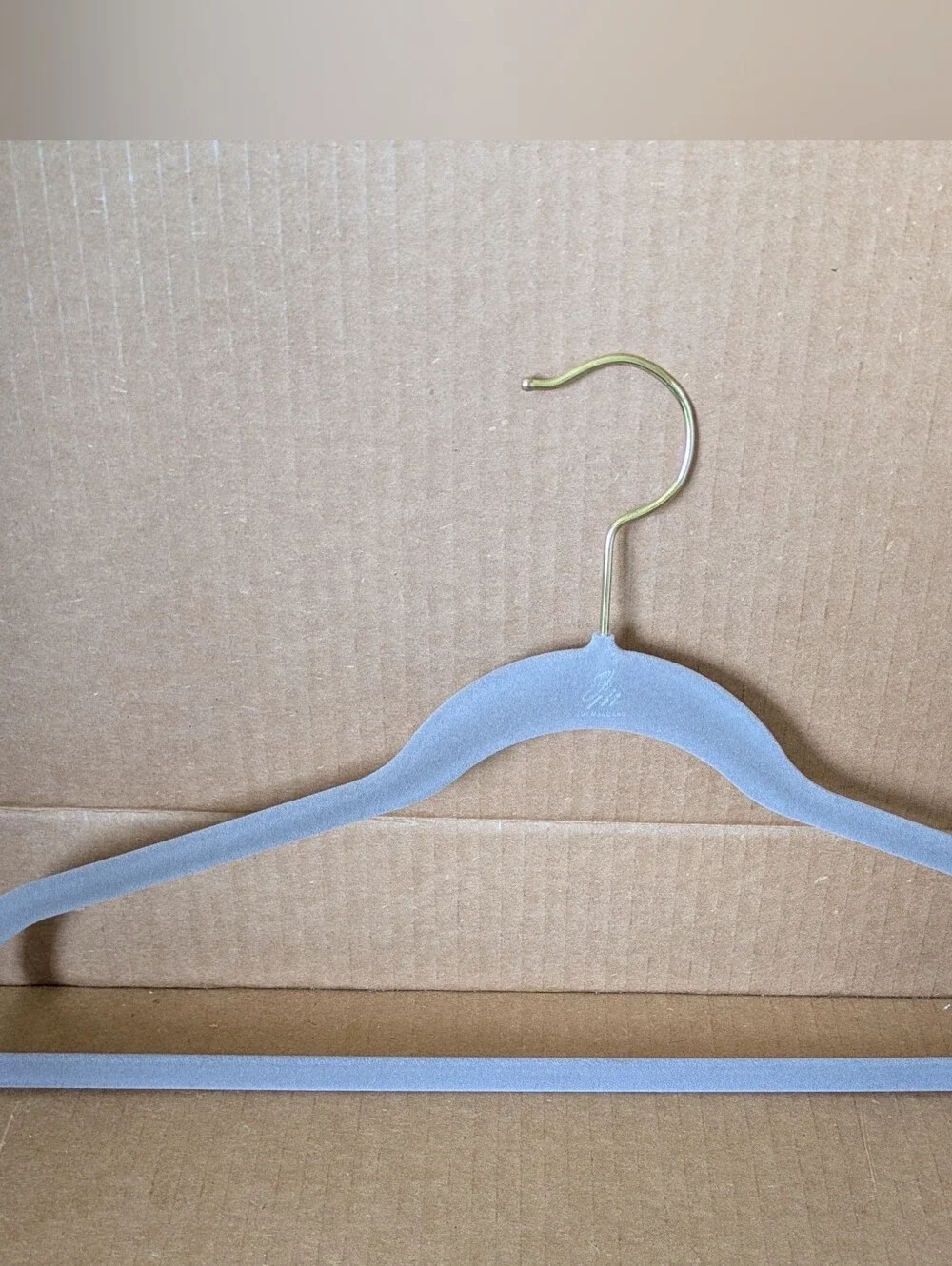 Joy Mangano Gray Velvet Non Slip Slim Hangers with Gold Tone Swivel Hooks Set 7